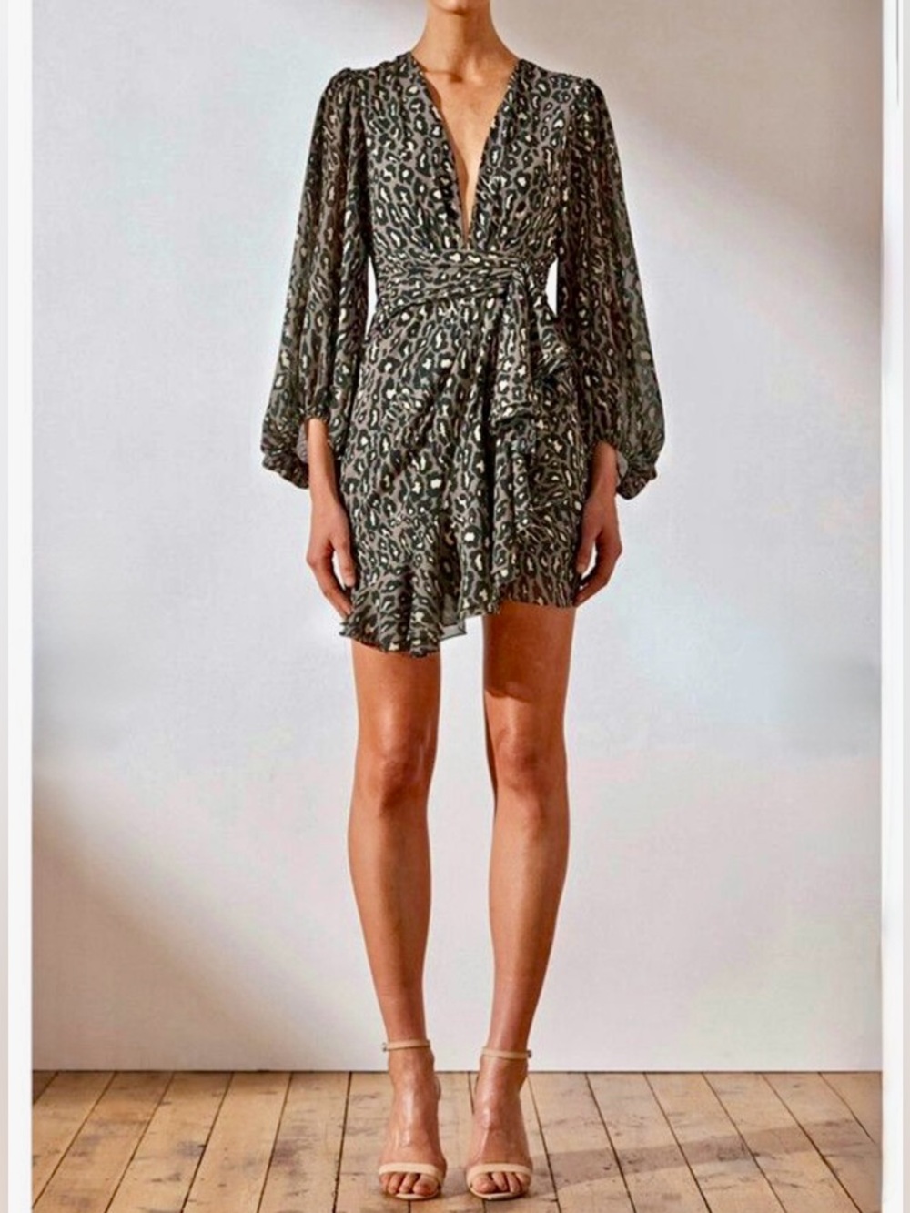 Shona Joy Buell Plunged Leopard Print Mini Dress